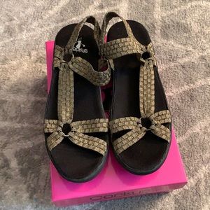 Bronze & Black Wedge Sandals